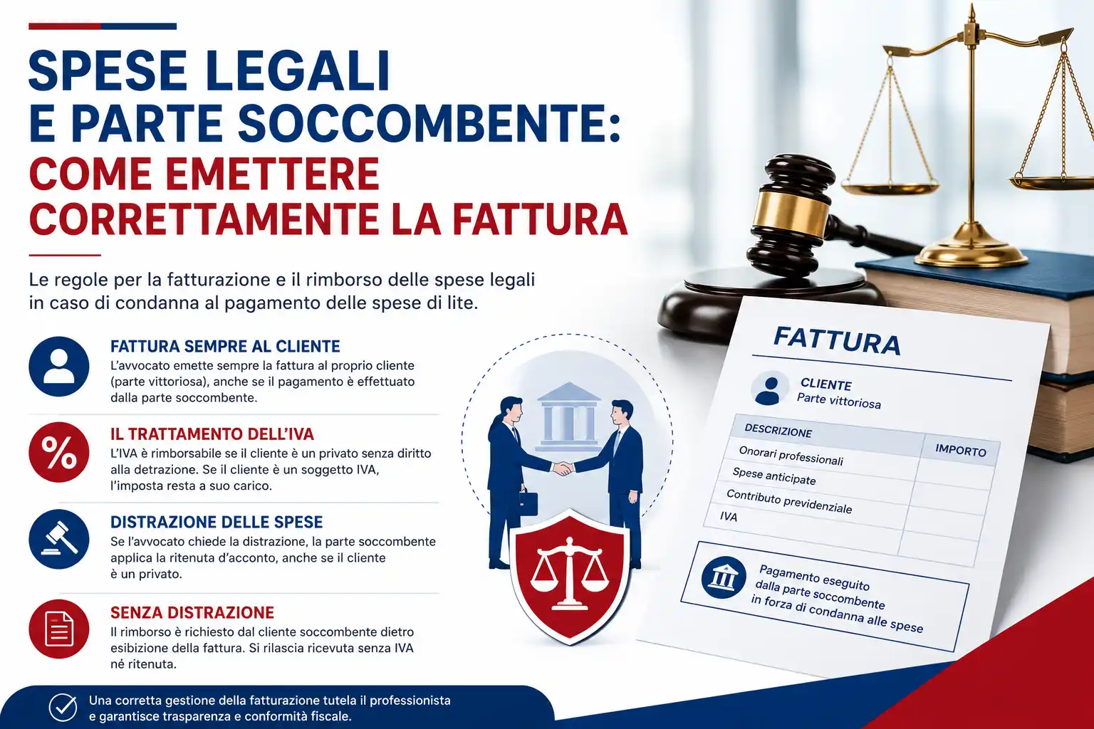 Fatturazione delle spese legali in caso di parte soccombente con regole su IVA, rimborsi e ritenuta d'acconto.
